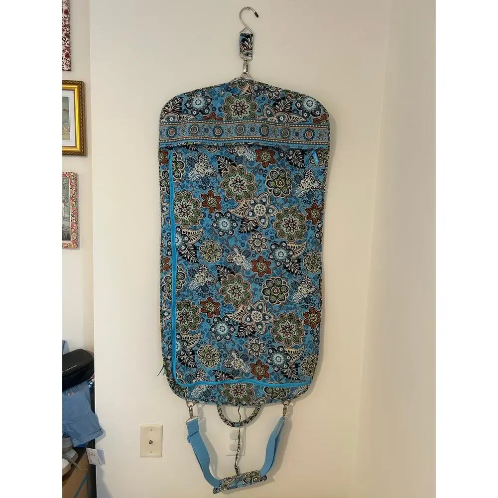Vera Bradley Retired Bali Blue Brown Paisley Floral Hanging Quilted Garment Bag